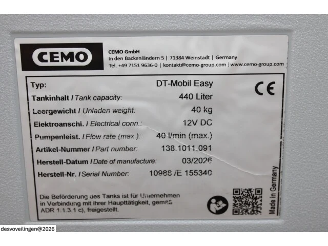 Kunststof dieseltank 440l. met 12v mazoutpomp - afbeelding 4 van  5