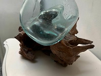 Kunstwerk teakwortel met geblazen glas - afbeelding 2 van  2
