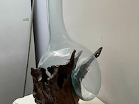 Kunstwerk teakwortel met geblazen glas - afbeelding 2 van  3