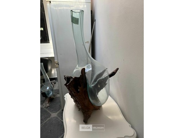Kunstwerk teakwortel met geblazen glas - afbeelding 3 van  3