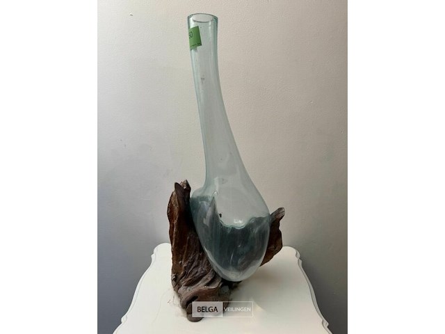 Kunstwerk teakwortel met geblazen glas - afbeelding 1 van  3