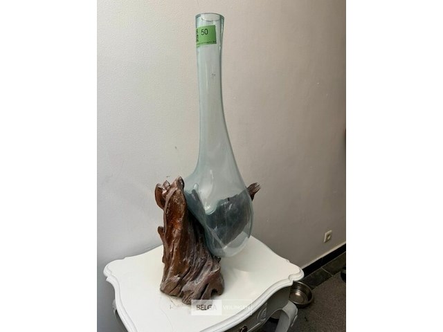 Kunstwerk teakwortel met geblazen glas - afbeelding 3 van  3