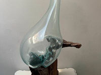 Kunstwerk teakwortel met geblazen glas - afbeelding 1 van  3