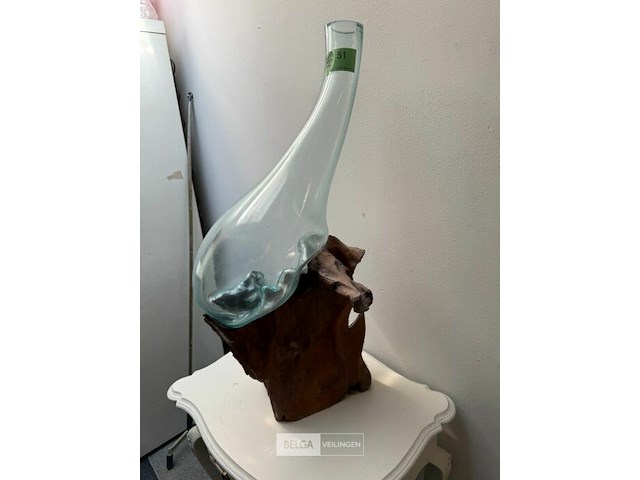 Kunstwerk teakwortel met geblazen glas - afbeelding 2 van  3