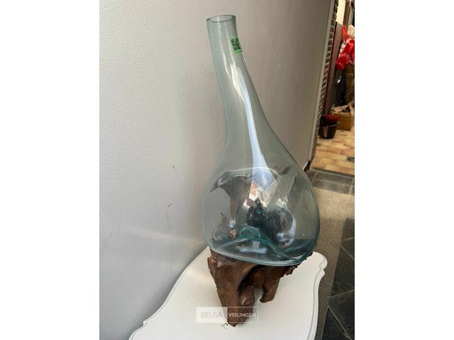Kunstwerk teakwortel met geblazen glas - afbeelding 3 van  3