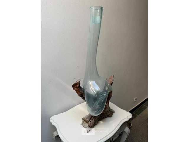 Kunstwerk teakwortel met geblazen glas - afbeelding 2 van  2