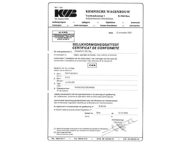 Kwb a-103-sti trailer (2003-vin:ya9a103lv2b148646) - afbeelding 14 van  24