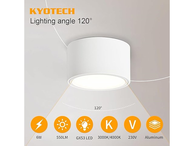 Kyotech 4 x led-oppervlaktespots - afbeelding 4 van  5