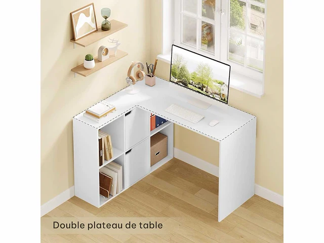 L-vormig hoekbureau met opberg, wit, 118x100x75 cm - afbeelding 3 van  6