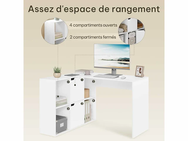 L-vormig hoekbureau met opberg, wit, 118x100x75 cm - afbeelding 5 van  6