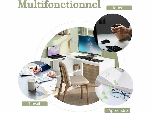 L-vormig hoekbureau met opberg, wit, 118x100x75 cm - afbeelding 6 van  6