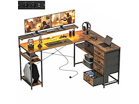 L-vormige speeltafel bureau met stopcontact led-verlichting - afbeelding 1 van  2
