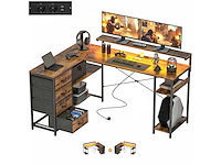 L-vormige speeltafel bureau met stopcontact led-verlichting - afbeelding 2 van  2