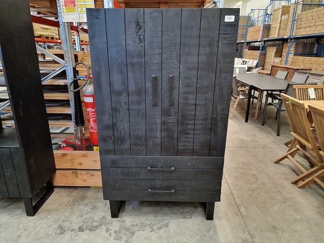 Label51 barkast 94cm x 40cm x h160cm met 2 draaideuren + 2 lades - poten zwart metaal - afbeelding 2 van  4