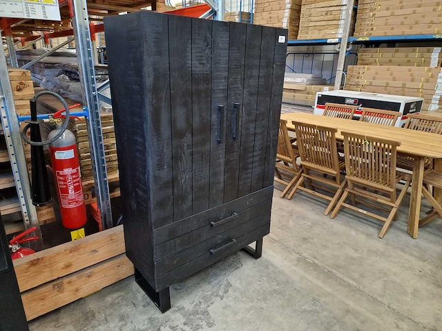 Label51 barkast 94cm x 40cm x h160cm met 2 draaideuren + 2 lades - poten zwart metaal - afbeelding 1 van  4