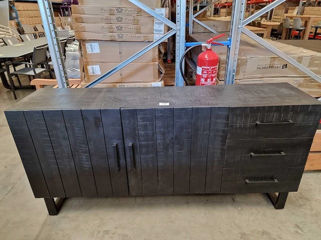 Label51 dressoir 178cm x 40cm x h85cm - 3 laden en 2 deuren - vintage zwart - afbeelding 1 van  5
