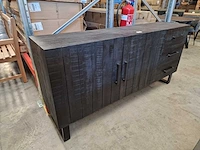 Label51 dressoir 178cm x 40cm x h85cm - 3 laden en 2 deuren - vintage zwart - afbeelding 2 van  5