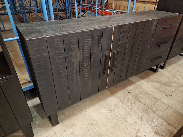 Label51 dressoir santos massief mango zwart met 2 draaideuren en 3 laden - afbeelding 2 van  4