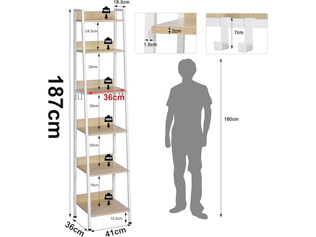 Ladder plank opslagplank 6-laag boekenkast - afbeelding 4 van  8
