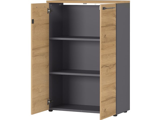 Lage archiefkast osmond 80cm met 2 deuren - eik/grafiet - afbeelding 1 van  5