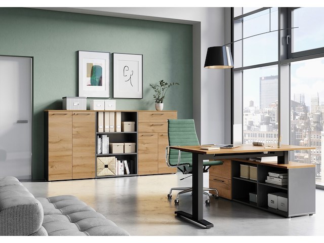 Lage archiefkast osmond 80cm met 2 deuren - eik/grafiet - afbeelding 2 van  5