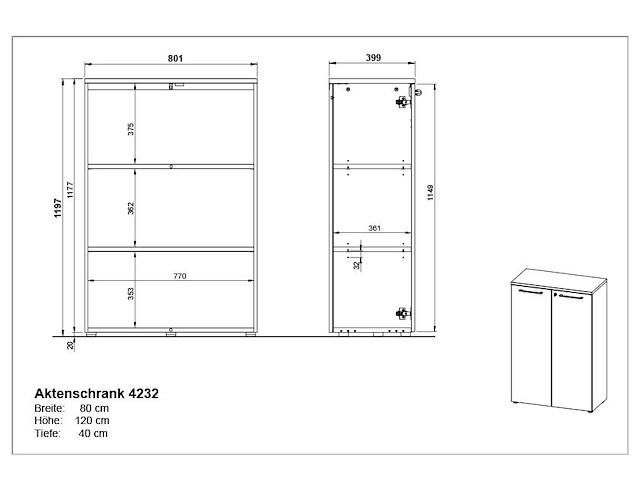 Lage archiefkast osmond 80cm met 2 deuren - eik/grafiet - afbeelding 4 van  5