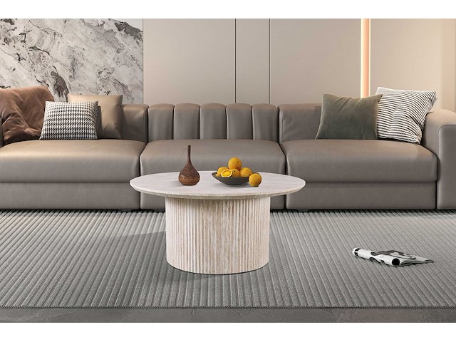 Lagos' 80 cm ronde salontafel travertin beige | bovenblad met 3d papier op mdf - afbeelding 1 van  7