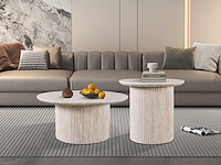 Lagos' 80 cm ronde salontafel travertin beige | bovenblad met 3d papier op mdf - afbeelding 2 van  7
