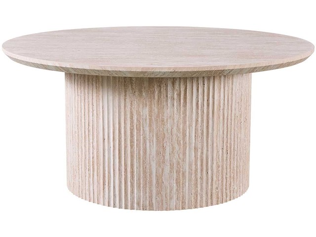 Lagos' 80 cm ronde salontafel travertin beige | bovenblad met 3d papier op mdf - afbeelding 3 van  7