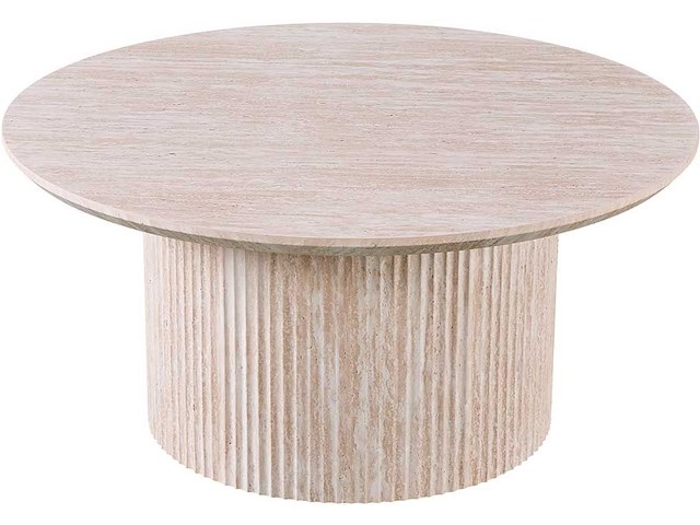 Lagos' 80 cm ronde salontafel travertin beige | bovenblad met 3d papier op mdf - afbeelding 4 van  7
