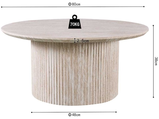 Lagos' 80 cm ronde salontafel travertin beige | bovenblad met 3d papier op mdf - afbeelding 7 van  7