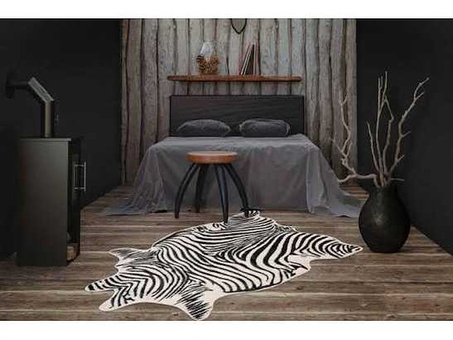 Lalee rodeo - antislip - zacht - dieren - bedrukt - zebra - tapijt - huid - 150x200 - zwart - wit - afbeelding 1 van  2