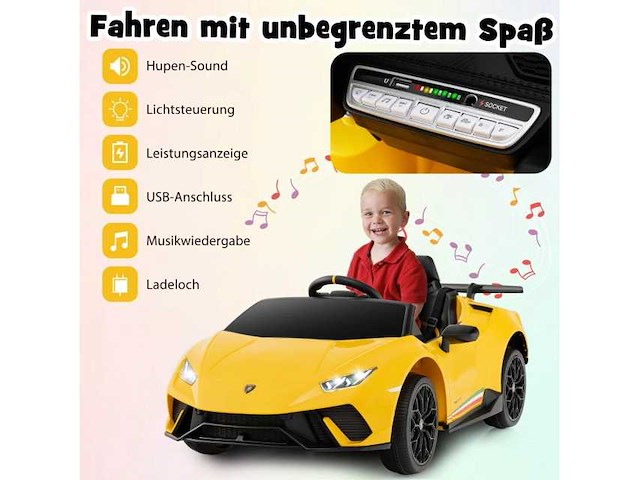 Lamborghini 12v elektrische kinderauto met afstandsbediening en led-verlichting - afbeelding 5 van  8