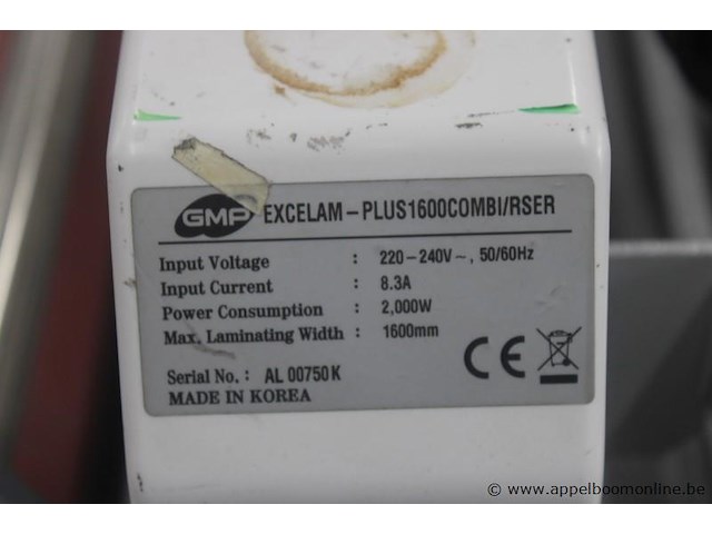 Lamineermachine gmp excelam - plus1600combi/rser, serienummer al 00750 k, 2 kw, 230 v, 1 fasen, 1600mm lamineerbreedte, ce-gemarkeerd, werking niet gekend - afbeelding 3 van  3