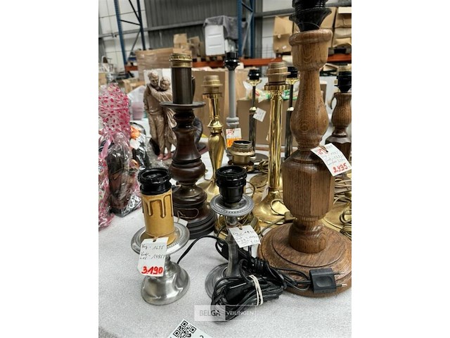 Lampvoet in hout, in koper en aluminium - afbeelding 4 van  4