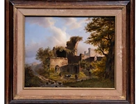 Landscape with cattle resting near ruins, oil on panel 33.5 x 41 cm. (13.18 x 16.14 in.), frame: 50 x 58 cm. (19.67 x 22.82 in.) - afbeelding 2 van  5