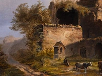 Landscape with cattle resting near ruins, oil on panel 33.5 x 41 cm. (13.18 x 16.14 in.), frame: 50 x 58 cm. (19.67 x 22.82 in.) - afbeelding 4 van  5