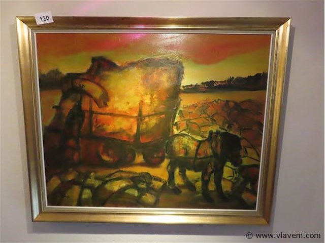 Landschap, olie op doek, gesigneerd - afbeelding 1 van  3