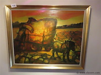 Landschap, olie op doek, gesigneerd - afbeelding 1 van  3