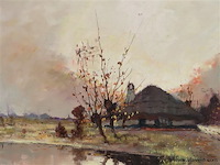 Landschap, olie op doek, henri joseph pauwels - afbeelding 2 van  3