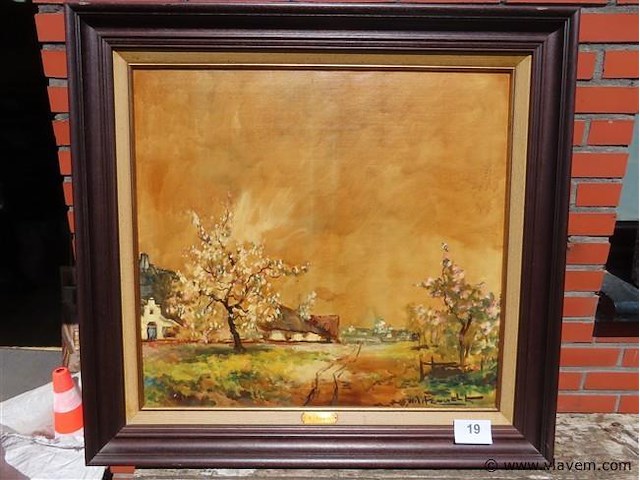 Landschap, olie op doek, henri joseph pauwels - afbeelding 1 van  3