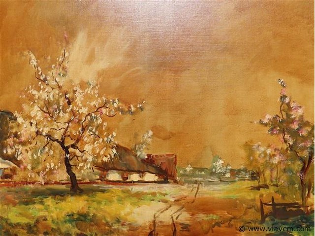Landschap, olie op doek, henri joseph pauwels - afbeelding 2 van  3