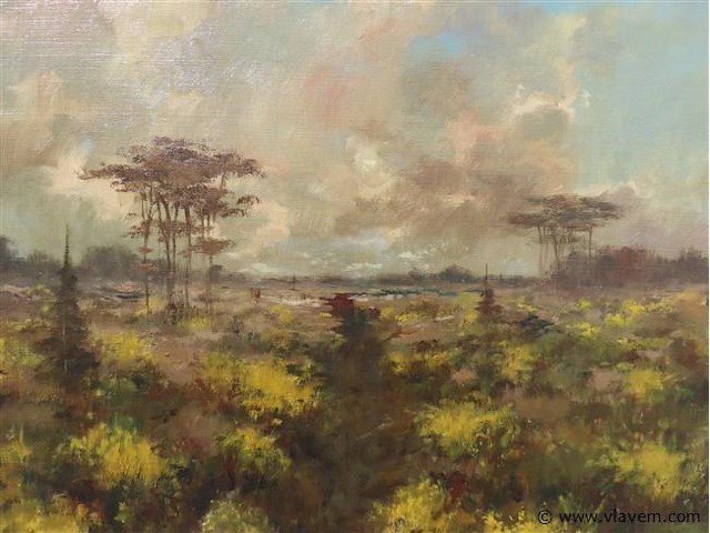 Landschap, olie op doek, henri joseph pauwels - afbeelding 2 van  3