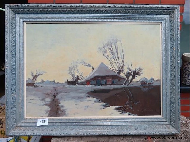 Landschap, olie op doek, henri joseph pauwels - afbeelding 1 van  4