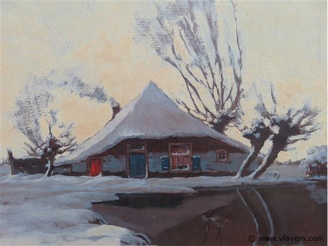 Landschap, olie op doek, henri joseph pauwels - afbeelding 2 van  4