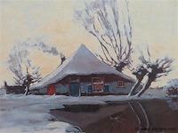 Landschap, olie op doek, henri joseph pauwels - afbeelding 2 van  4