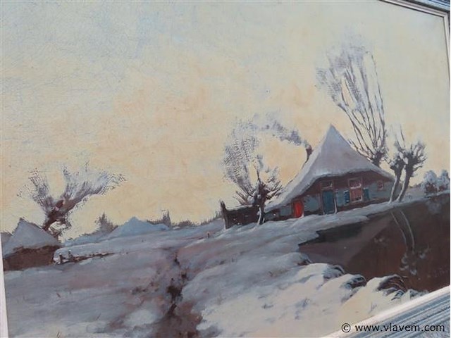 Landschap, olie op doek, henri joseph pauwels - afbeelding 4 van  4