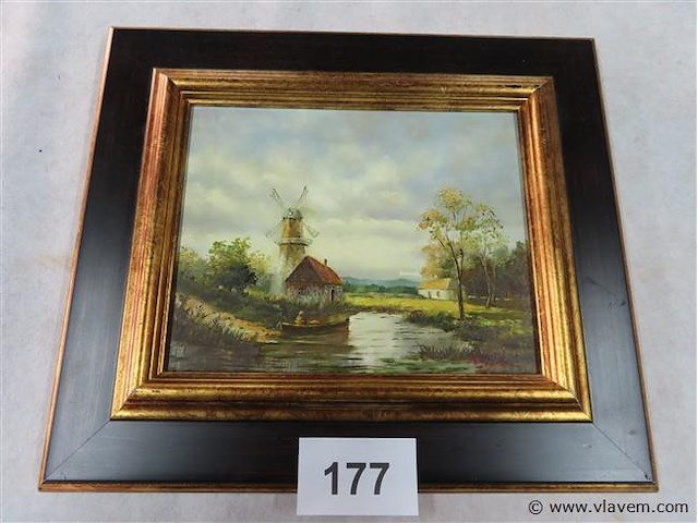 Landschap olie op paneel, gesigneerd - afbeelding 1 van  3