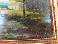 Landschap olie op paneel, gesigneerd - afbeelding 3 van  3