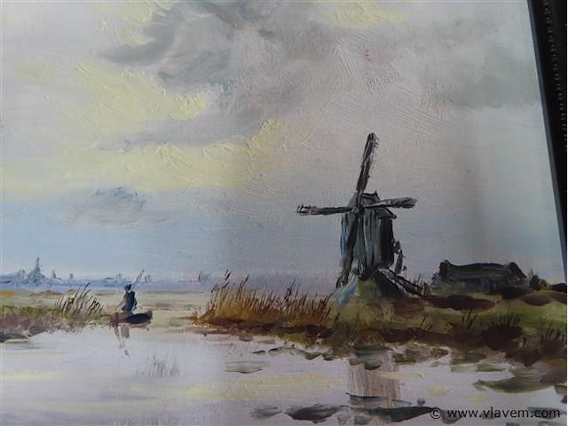 Landschap op paneel, gesigneerd, 26x34cm - afbeelding 2 van  4